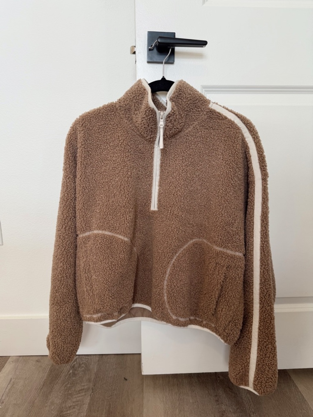 Brown Sherpa Half-Zip Pullover with Cream Trim